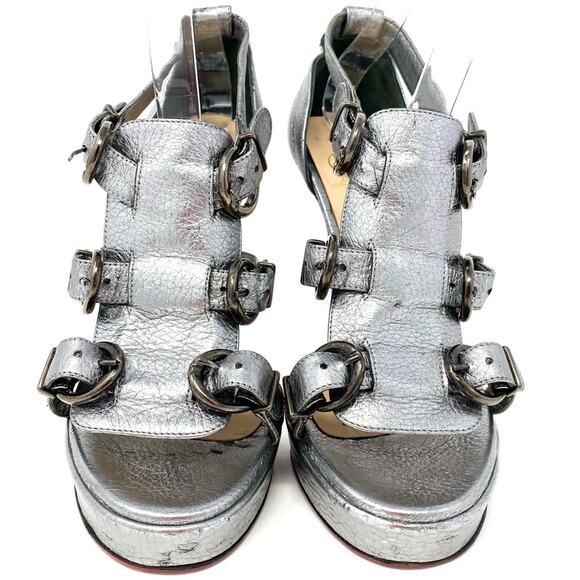 Christian Louboutin Lima 120 Silver Platform Buckle Sandals Heels 39 - Picture 8 of 14